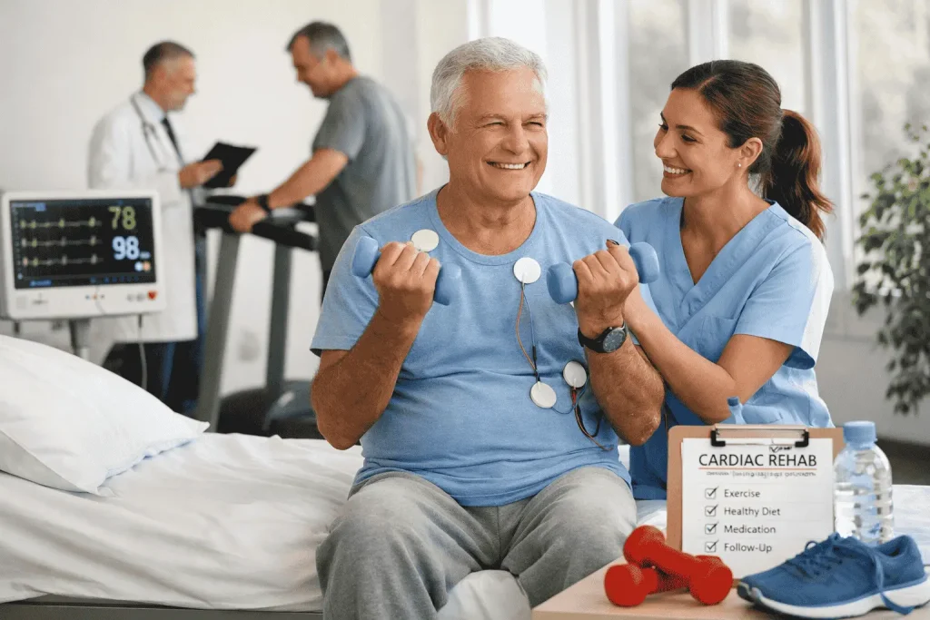 Recovery after bypass surgery CABG with guided cardiac rehabilitation exercises