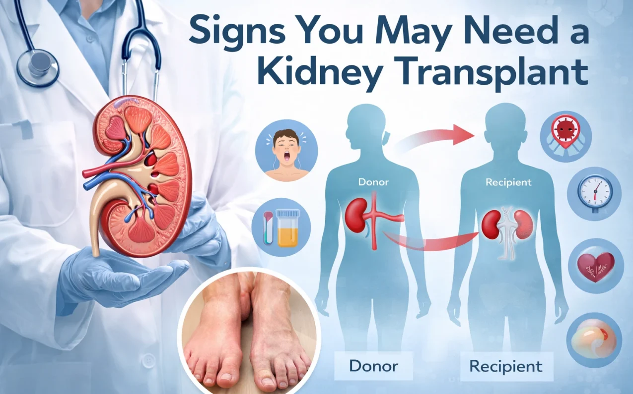 Signs you may need a kidney transplant medical infographic showing donor kidney, symptoms, and transplant concept