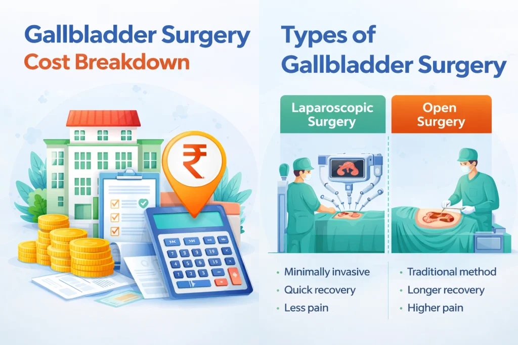 Gallbladder surgery cost breakdown in India and comparison of laparoscopic vs open surgery with benefits