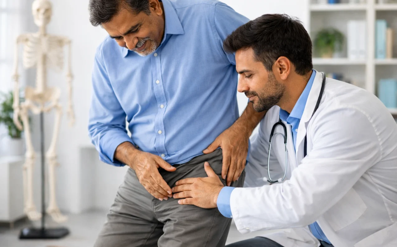 The video provides a step-by-step demonstration of the hip replacement procedure, including the artificial hip joint implant surgery.