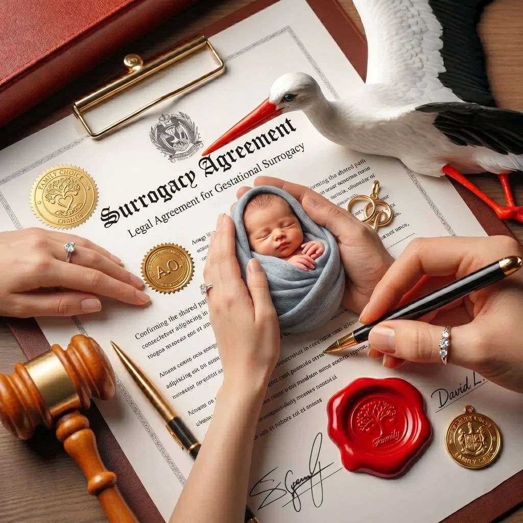 Surrogacy laws in India legal agreement for gestational surrogacy with contract signing and newborn baby