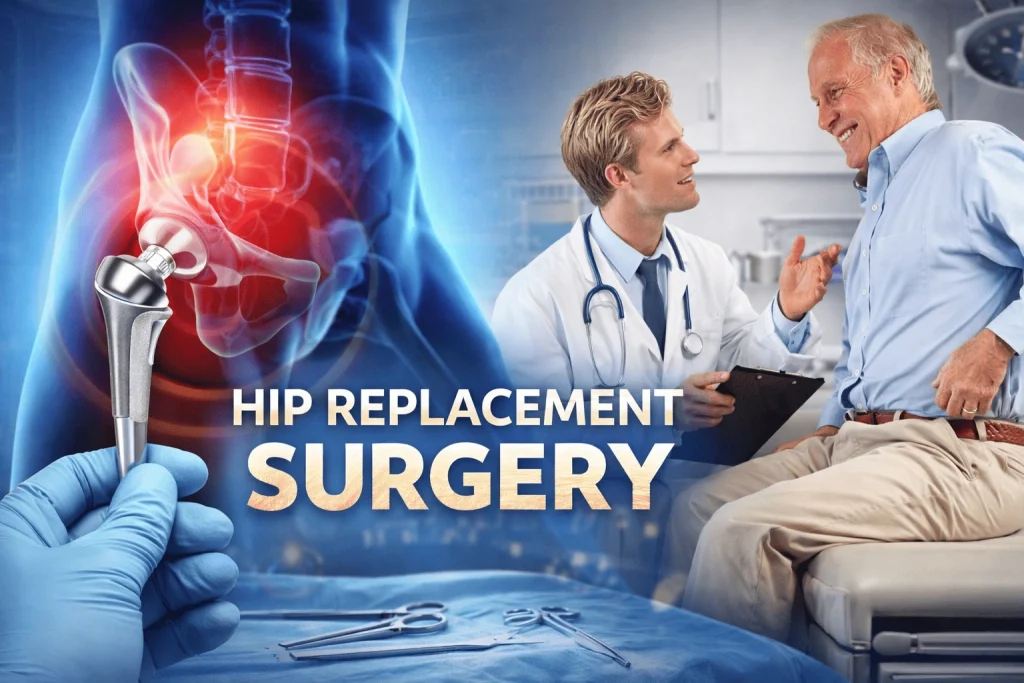 Doctor Consulting Patient for Hip Replacement Surgery