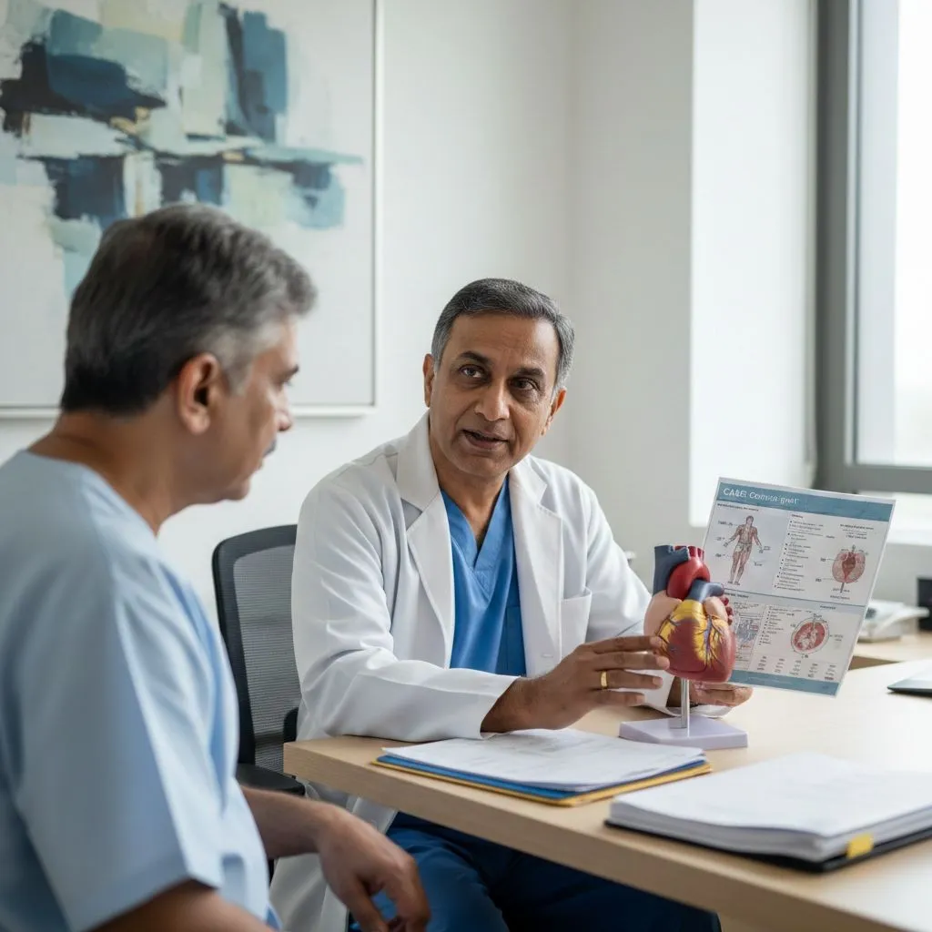 Best cardiac surgeon in Delhi explaining bypass surgery (CABG) to patient