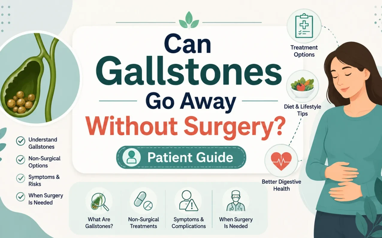 Illustration explaining whether gallstones can go away without surgery and available non surgical treatment options for patients