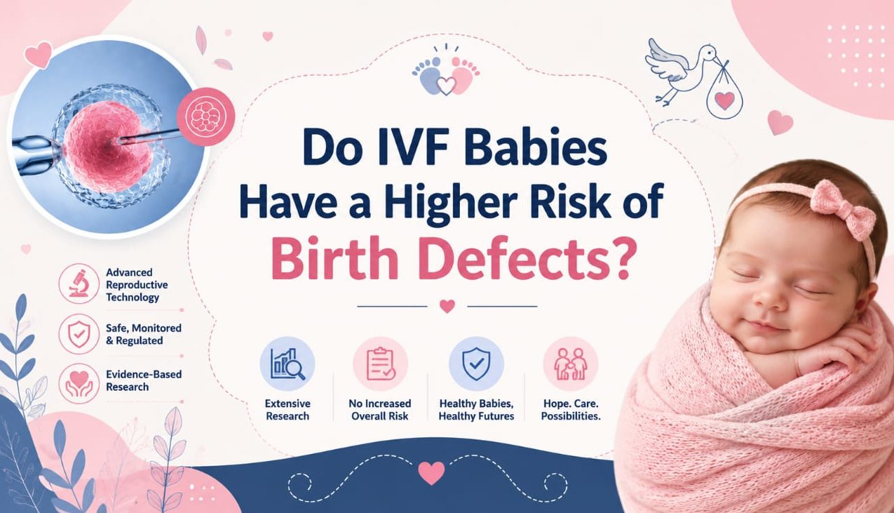 IVF specialist explaining healthy IVF pregnancy, embryo development, genetic screening, and birth defect risks to a couple during fertility consultation in India