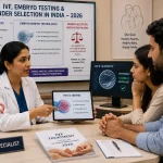 IVF specialist explaining embryo genetic testing and gender selection laws in India to a couple during fertility consultation