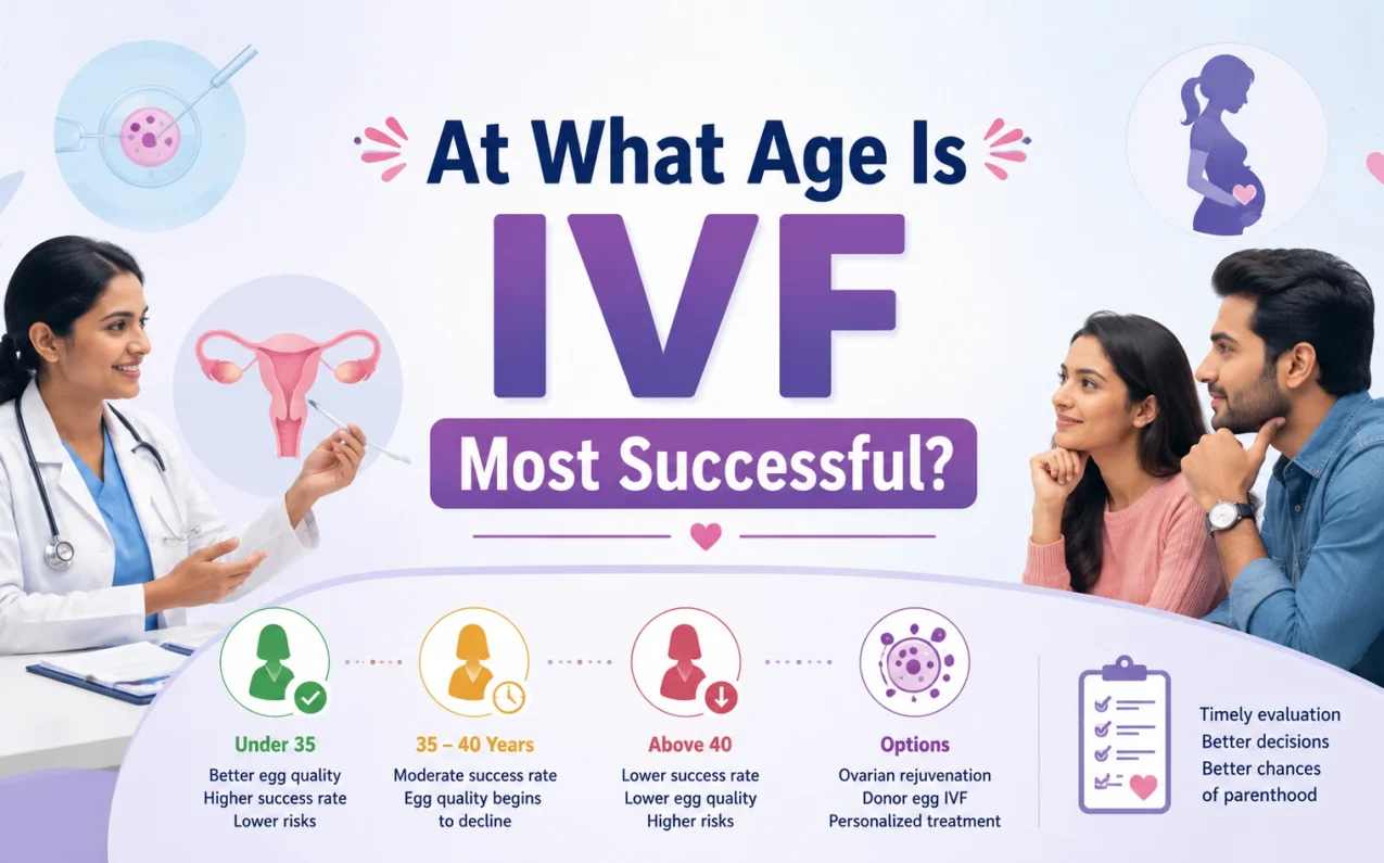 Fertility specialist discussing IVF success rates by age with a couple, highlighting fertility decline after 35, egg quality, and IVF treatment options.