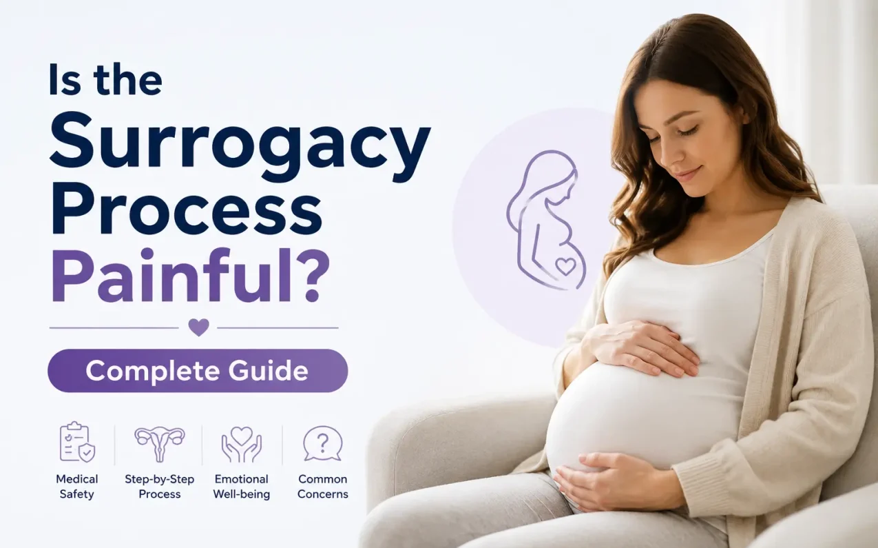 Woman holding her pregnant belly representing the surrogacy process and concerns about pain and pregnancy journey