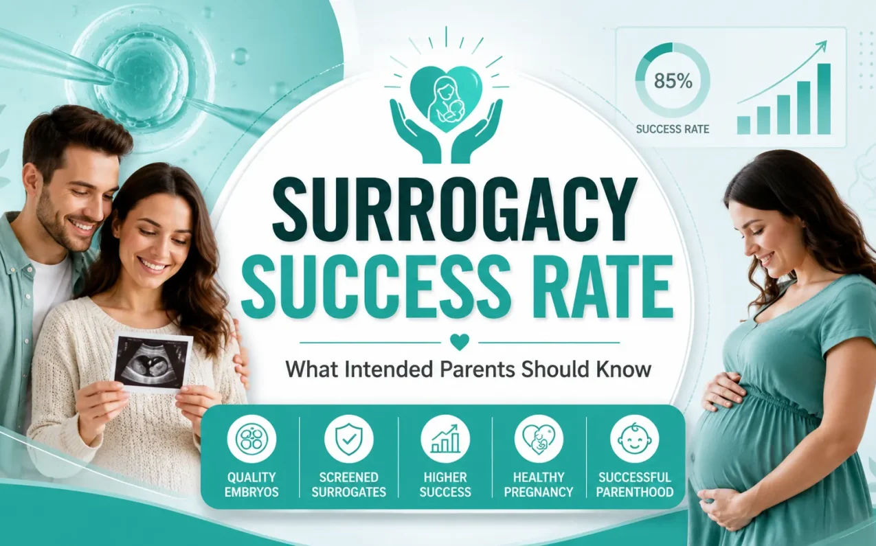 What Is the Age Limit for Surrogacy? India Rules 2026 Guide! Featured image showing intended parents, a surrogate mother, IVF embryo transfer, and key factors affecting surrogacy success rates and pregnancy outcomes.