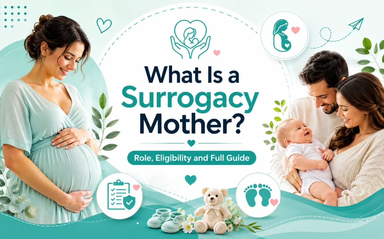 What Is a Surrogacy Mother? Role, Eligibility and Full Guide showing a surrogate mother carrying a pregnancy for intended parents through the surrogacy process due to medical or uterine conditions.