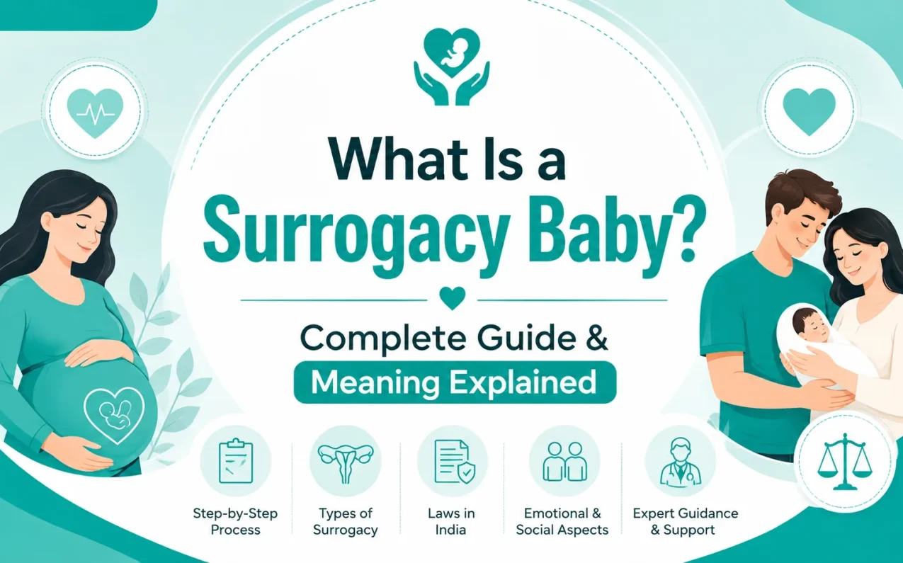 What Is a Surrogacy Baby? Complete Guide & Meaning Explained showing surrogacy process between intended parents and surrogate mother with IVF embryo transfer and pregnancy care steps