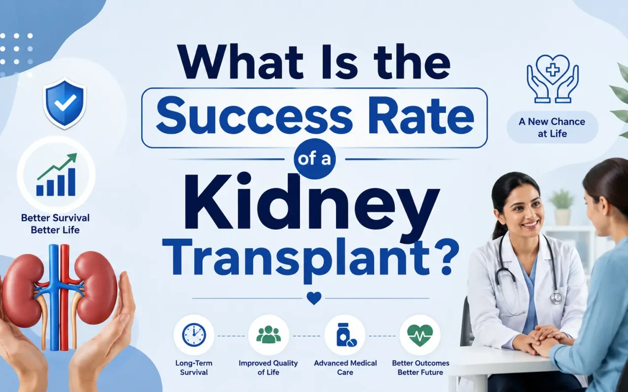 What Is the Success Rate of a Kidney Transplant? Illustration showing kidney transplant success rates, patient survival, graft survival, and comparison with dialysis.