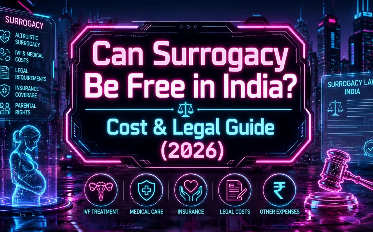 Can Surrogacy Be Free in India? Cost & Legal Guide (2026) explaining altruistic surrogacy, IVF costs, legal rules, insurance requirements, and the real cost of surrogacy in India