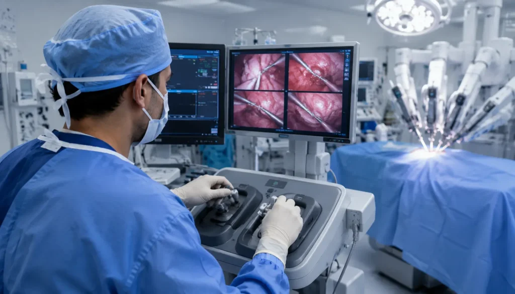 Can Robots Perform Surgery? Surgeon controlling humanoid robot remotely via console during laparoscopic procedure