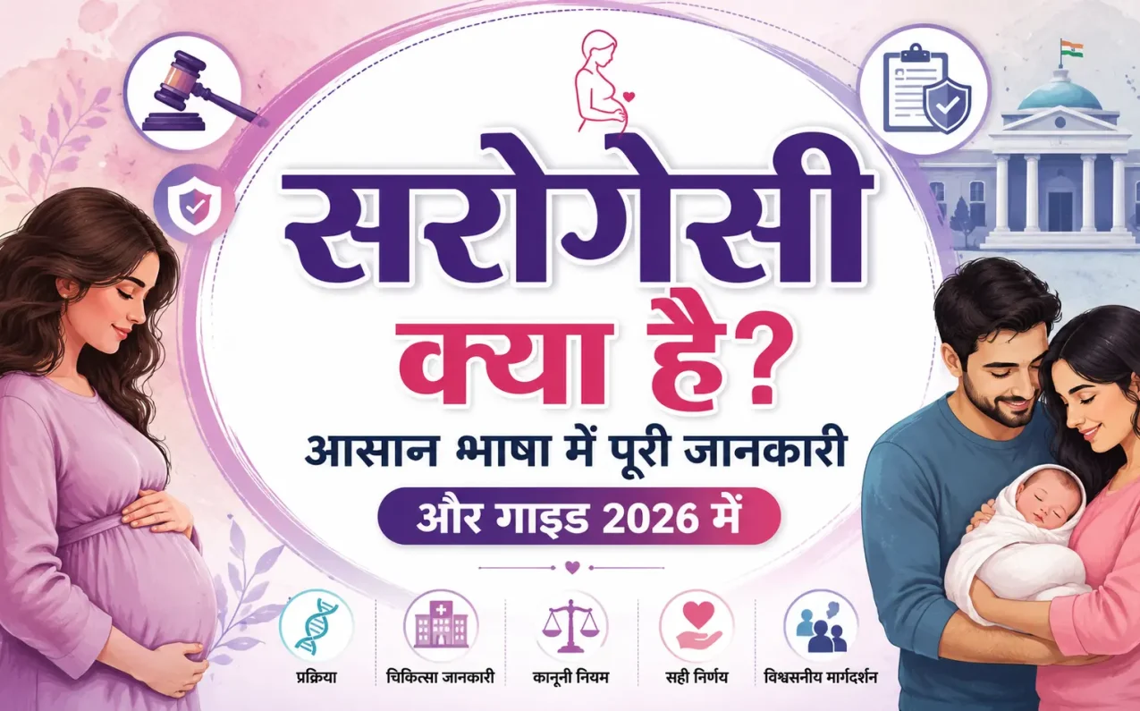 सरोगेसी क्या है? आसान भाषा में पूरी जानकारी और गाइड 2026 में – सरोगेसी की प्रक्रिया, प्रकार, मेडिकल कारण, कानूनी जानकारी और इच्छुक माता-पिता के लिए संपूर्ण गाइड।