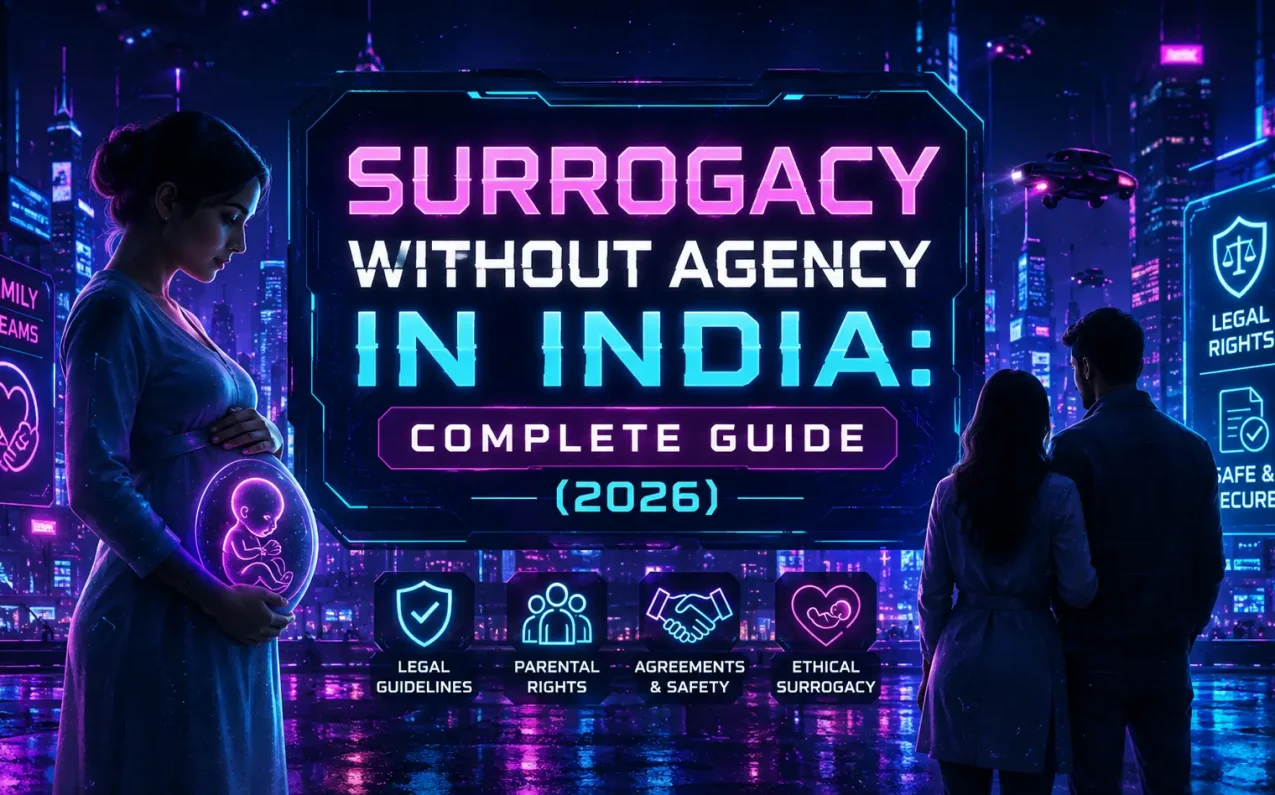 Surrogacy Without Agency in India Complete Guide 2026 — Intended parents consulting fertility specialist for independent surrogacy process without agency in Delhi