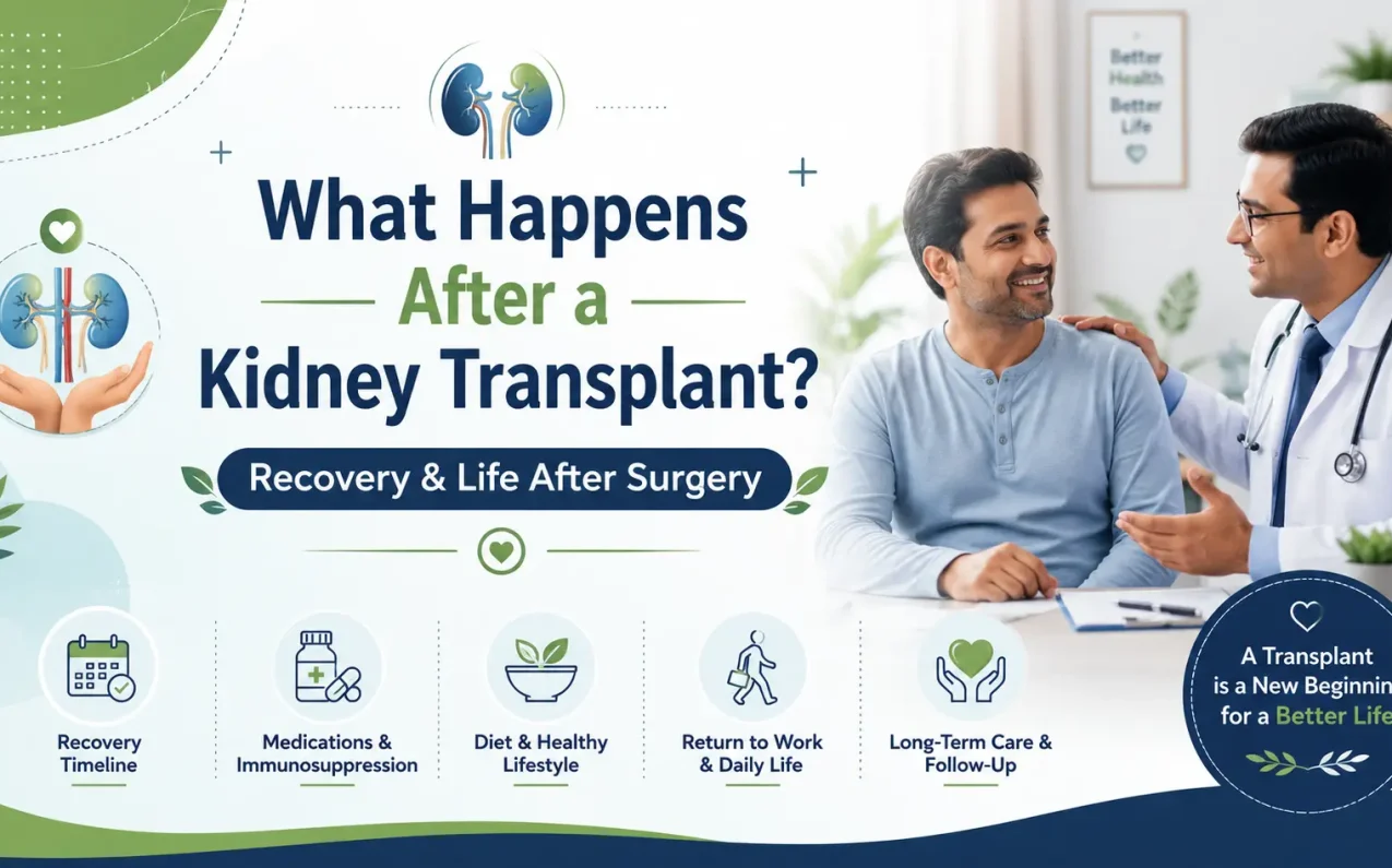 What are the side effects of a kidney transplant? Patient recovering after kidney transplant surgery while consulting a doctor about recovery, medications, lifestyle, and long-term kidney transplant care.