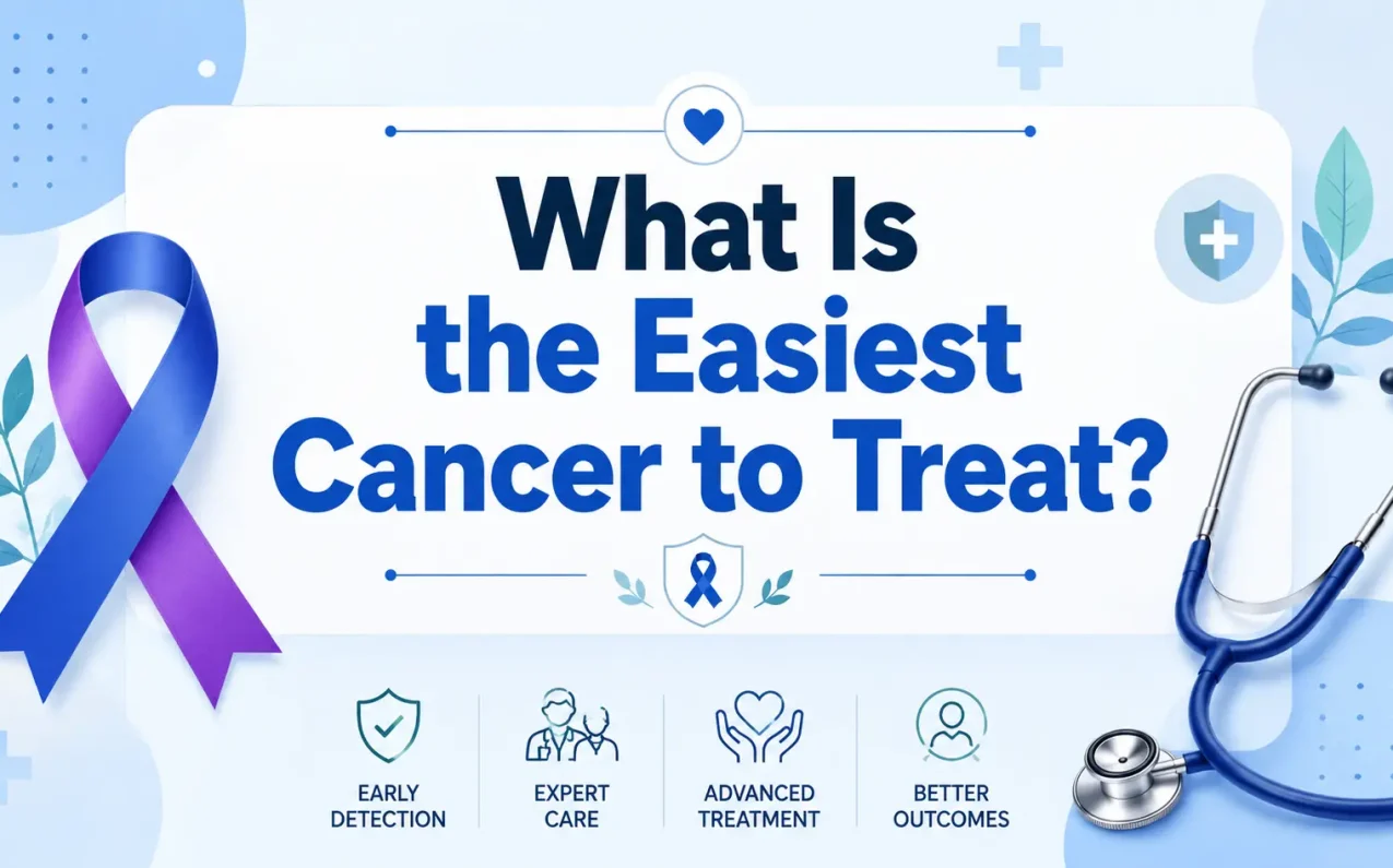 What Is the Easiest Cancer to Treat? Medical illustration explaining highly treatable cancers, early diagnosis, advanced cancer treatment options, and specialist consultation guidance.