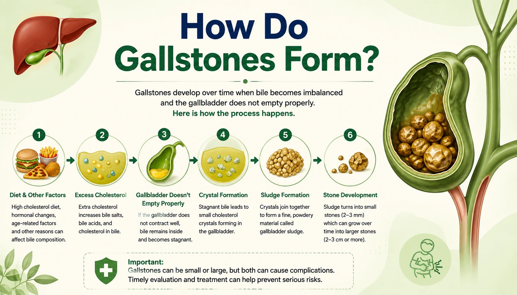 Should You Wait Until a Gallstone Gets Bigger? Medical illustration showing gallstones and why timely evaluation is important