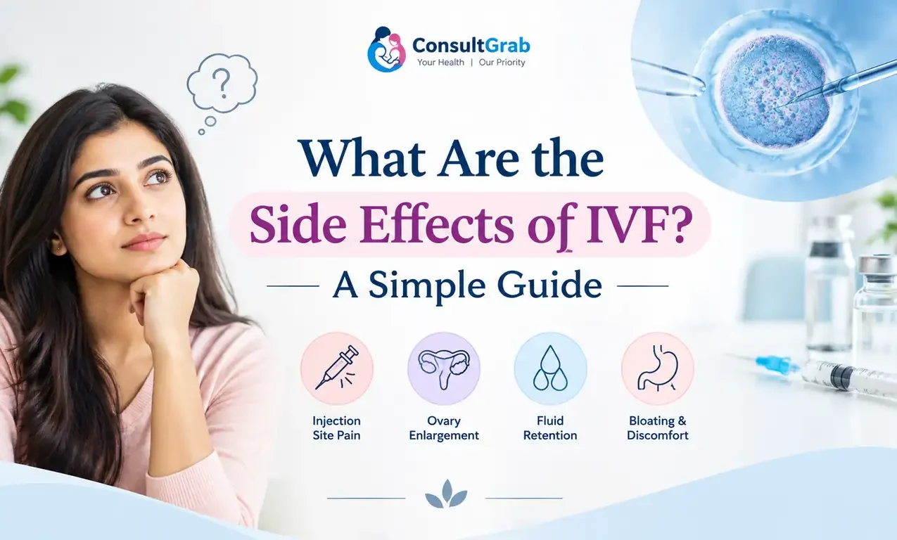 What are the side effects of IVF? Doctor explaining injection pain, bloating and OHSS risk to a patient