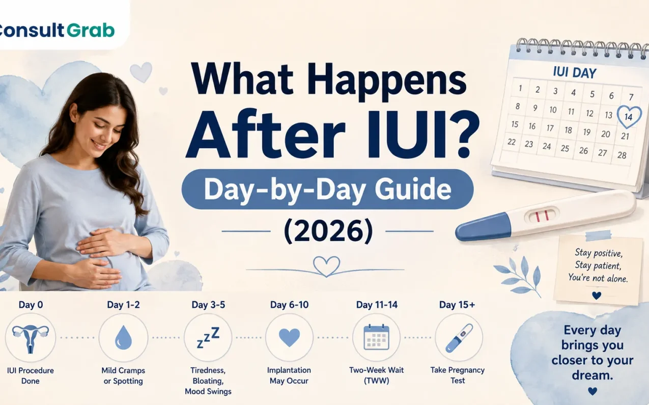 What Happens After IUI? Day-by-Day Guide (2026) showing symptoms and implantation timeline