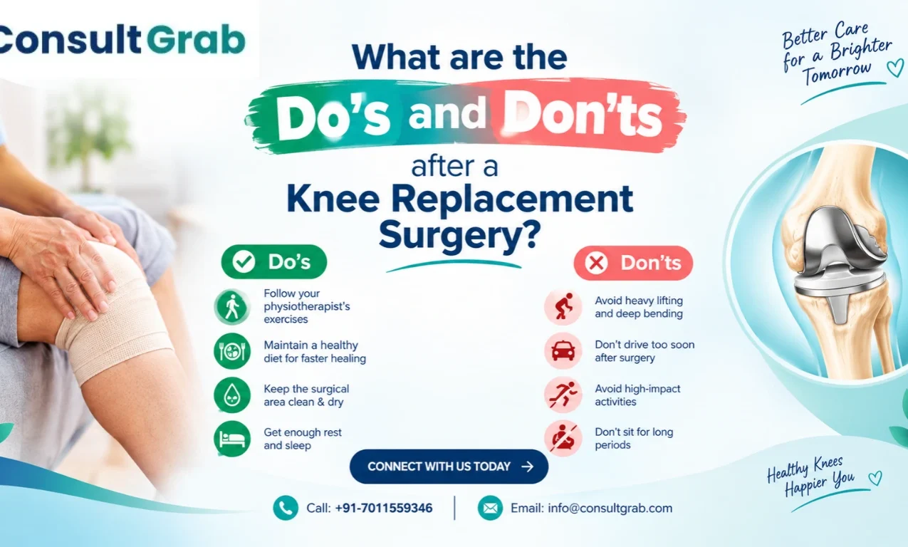 What are the do’s and don’ts after a knee replacement surgery: patient walking with crutches during recovery