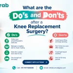 What are the do’s and don’ts after a knee replacement surgery: patient walking with crutches during recovery