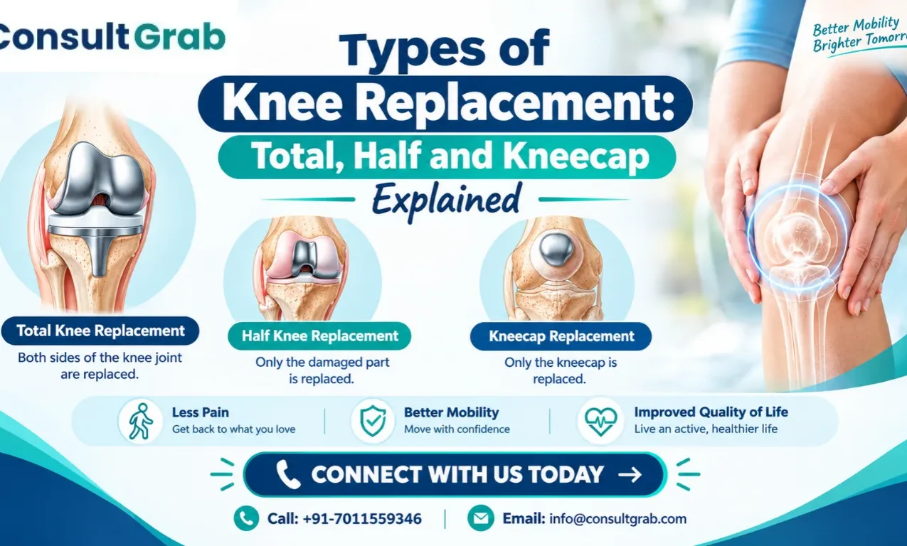 Types of Knee Replacement: Total, Half and Kneecap Explained - diagram of the three knee parts
