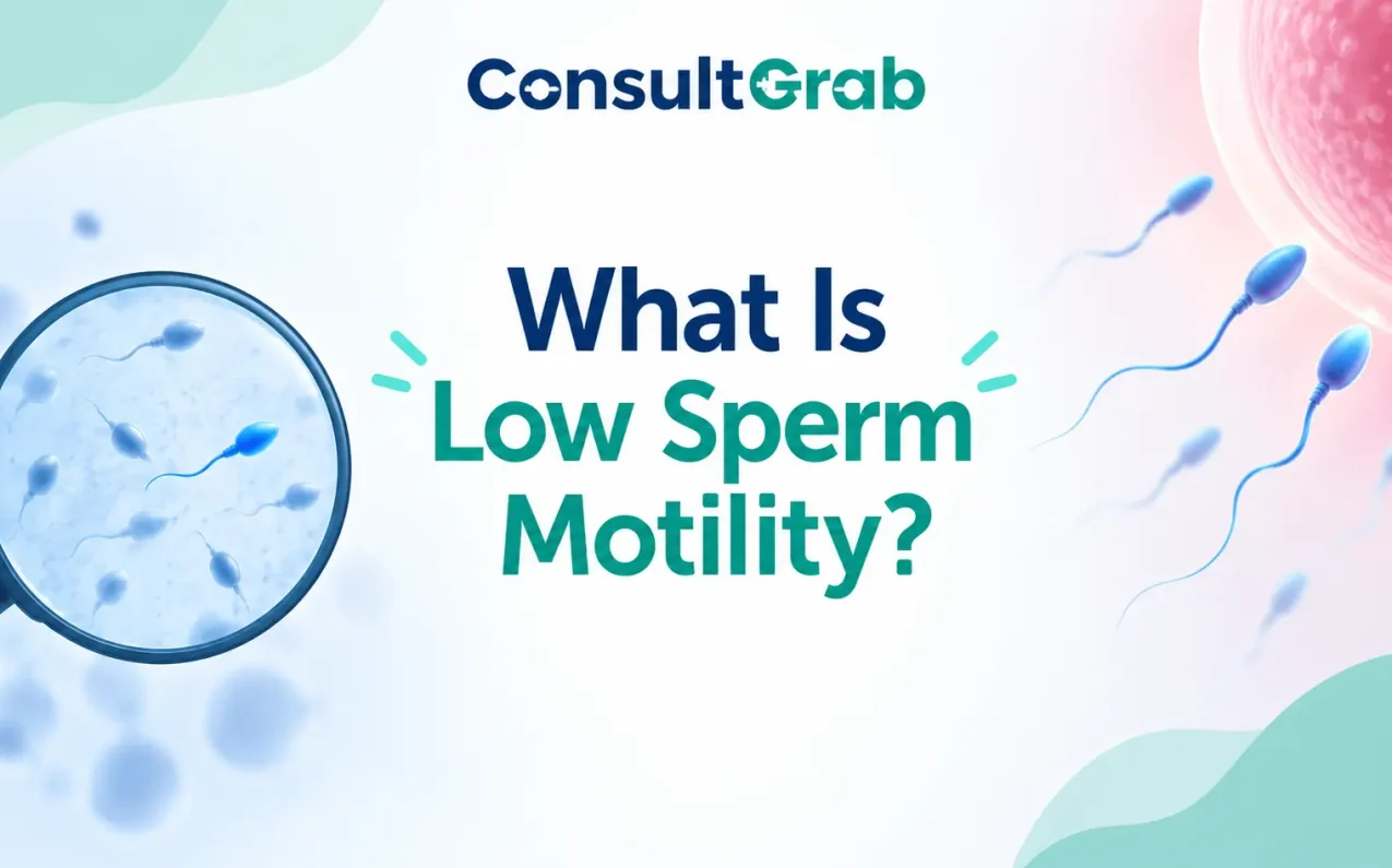 What is low sperm motility? Illustration of sperm cells swimming toward an egg, showing slow and weak movement